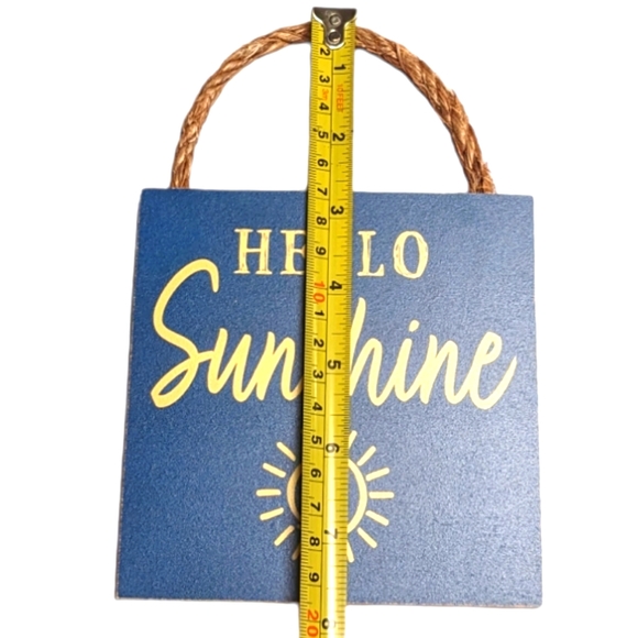 Wincraft Hello Sunshine Dark Blue & Yellow Sun Small Wooden Sign with Jute Rope - Picture 5 of 5
